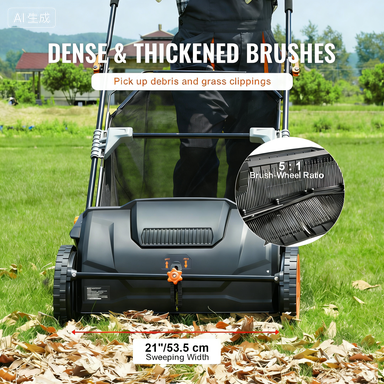 Push Lawn Sweeper, 21-inch Leaf & Grass Collector