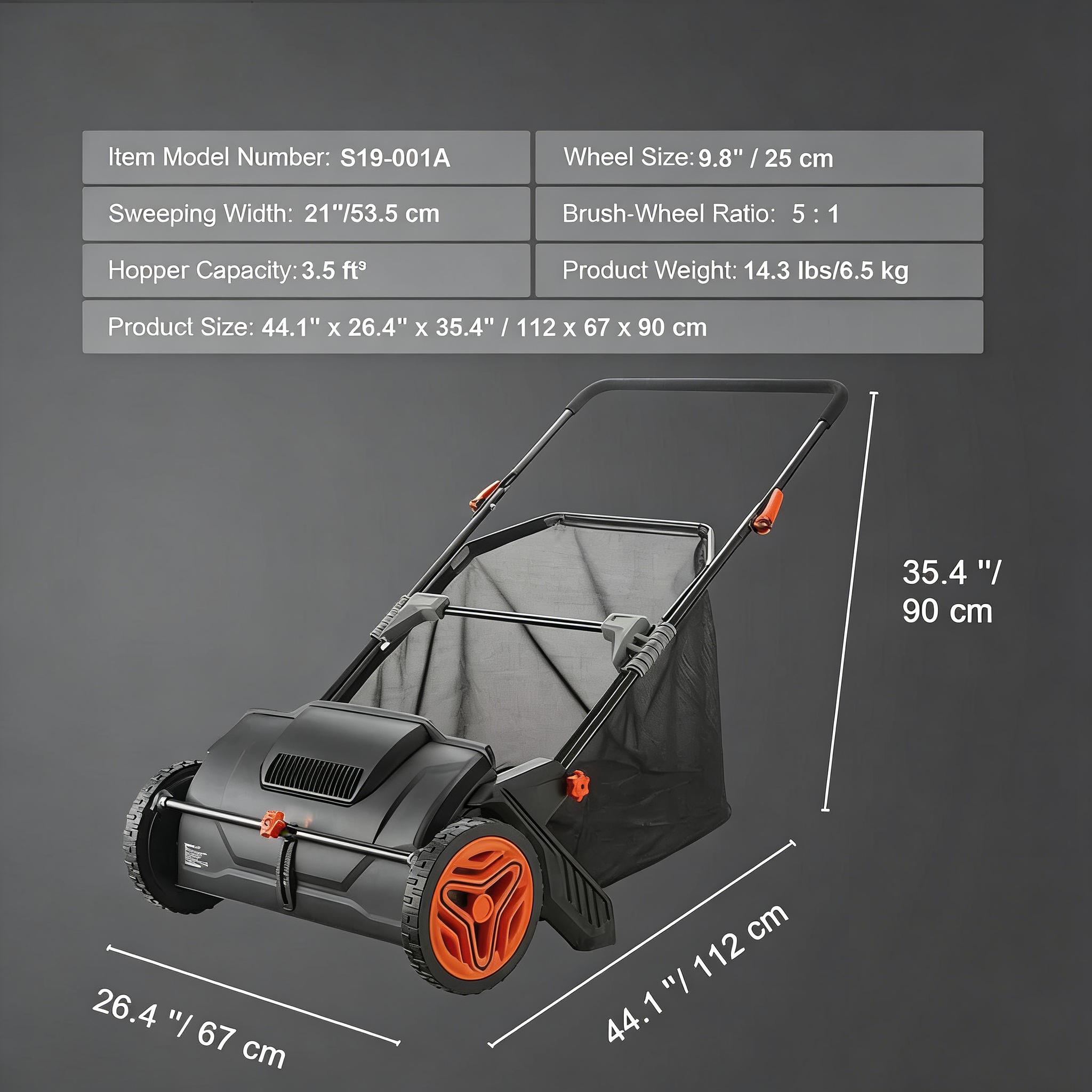 Push Lawn Sweeper, 21-inch Leaf & Grass Collector